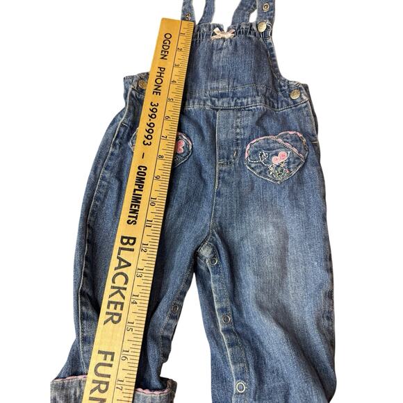 Vintage 6-9 Months 90s Faded Glory Overalls Denim Jean Embroidered Flowers - Picture 6 of 14